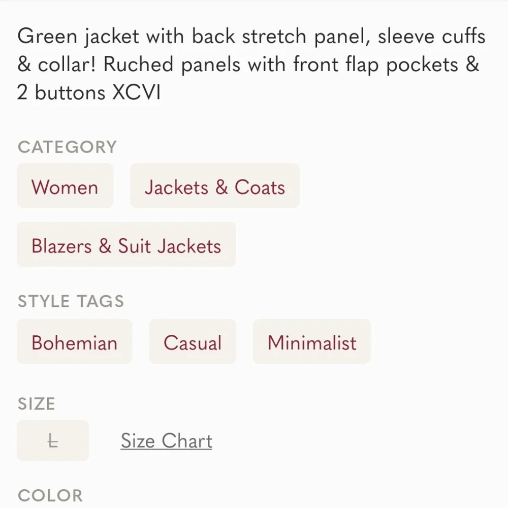 Women's XCVI 3/4 Sleeve Army Green Ruched Front Stretch Panel Jacket - Picture 3 of 6